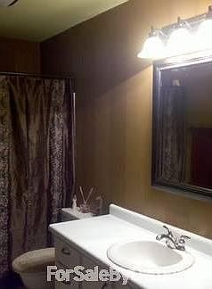 Full Bathroom : New paint, lights, and trim. New towel bars and mirror to match