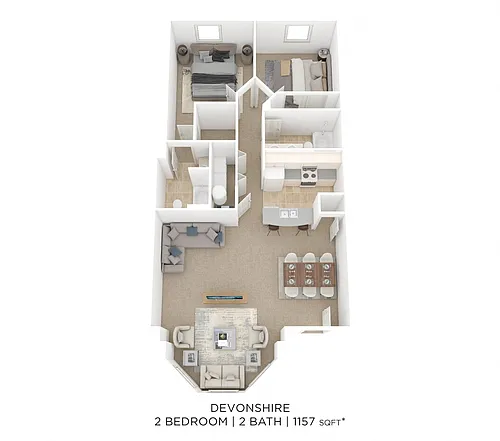 Floor plan Two Bedroom 2 Bath-Devonshire