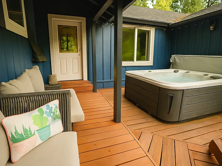 Unwind on the private deck_whether you're soaking in the hot tub or lounging under the covered patio, it's the perfect spot to relax after a day of adventure