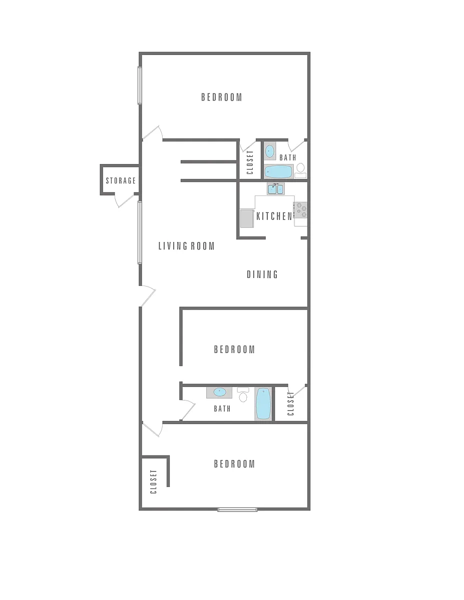 Floor plan 3 Bedroom 2 Bath
