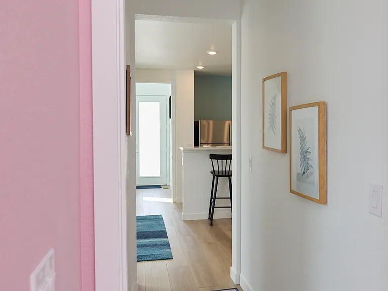 Hallway from bedroom to private living space.