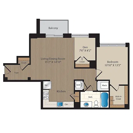 Floor plan 1 Bed-1 Bath Den-B2