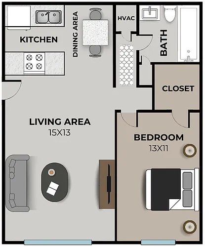 Floor plan Seminole North 1 Bedroom, 1 Bathroom