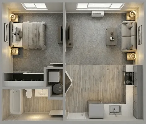 Floor plan 1 Bed I Bath - A