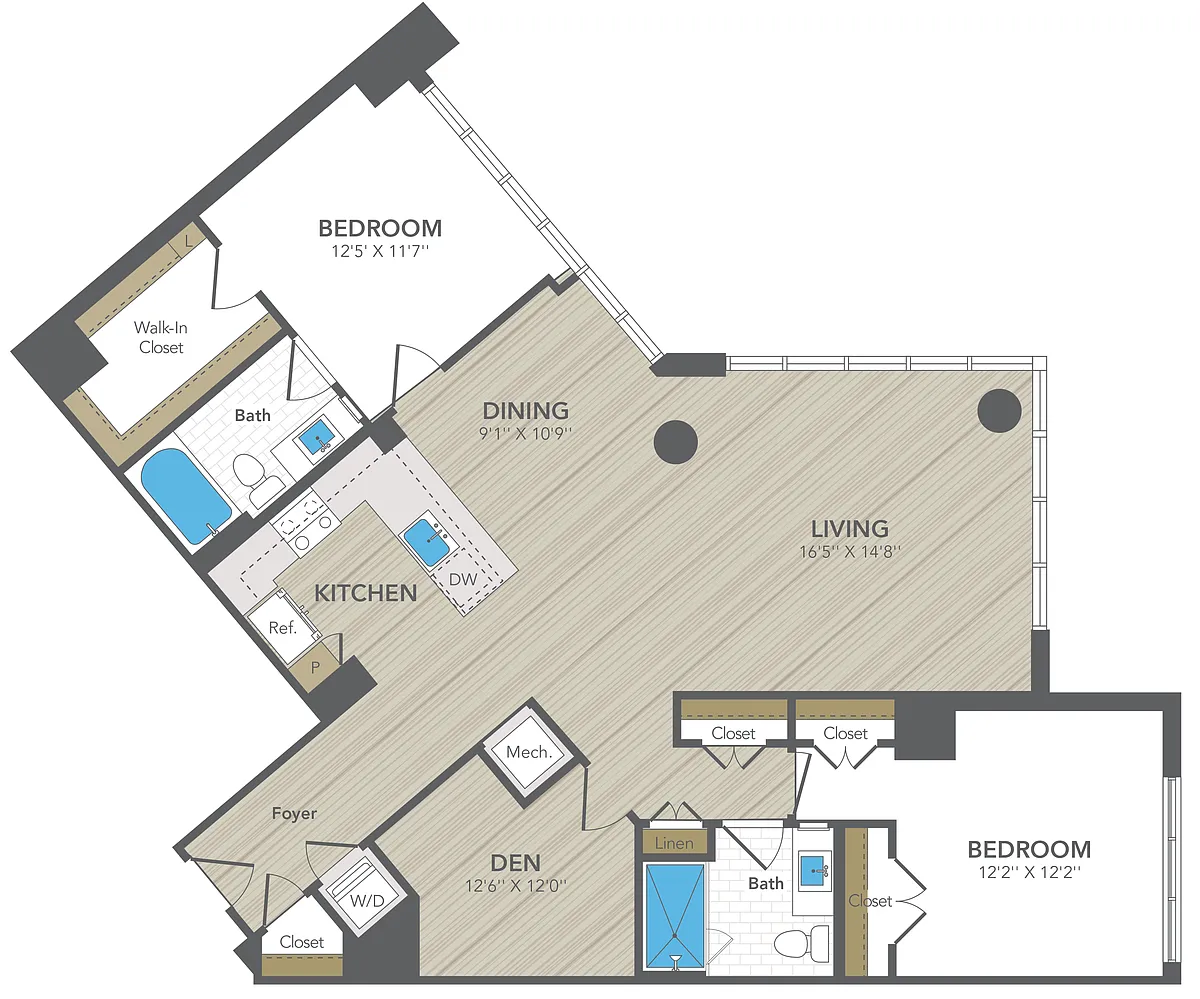 Floor plan 2 Bed 2 Bath Med with Den