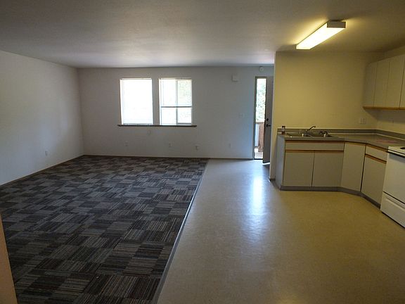 2nd view of kitchen, living room. carpeti in unit is grey
