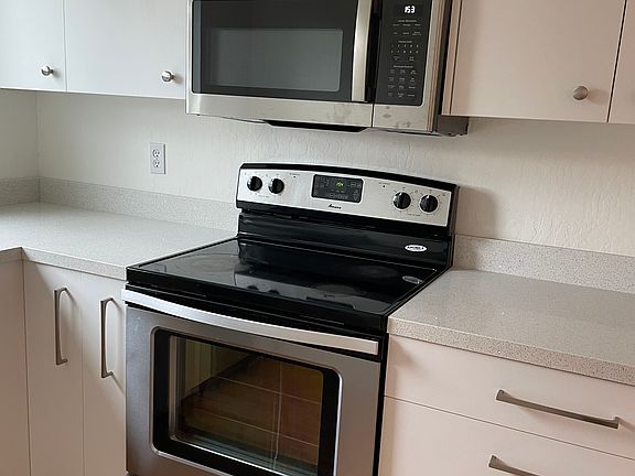 microwave and solid surface electric stove