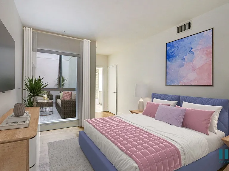 Bedroom with Large-Size Windows Facing Interior Courtyard