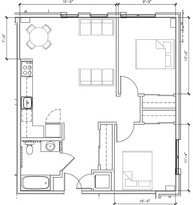 Floor plan 2 Bedroom 1 Bath