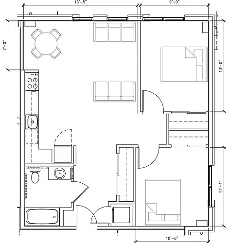 Floor plan 2 Bedroom 1 Bath