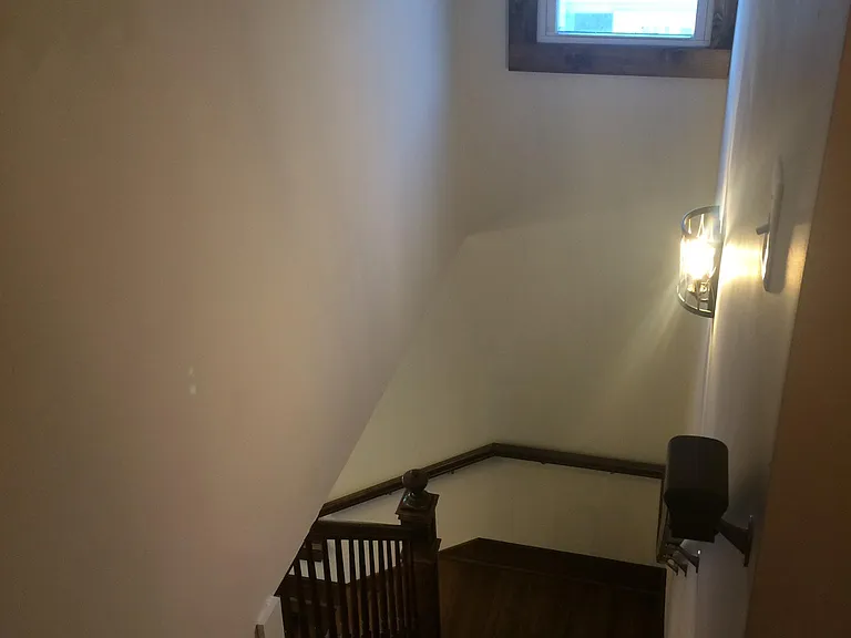 upstairs looking down, lots of natural light (that shows off my poor painting)