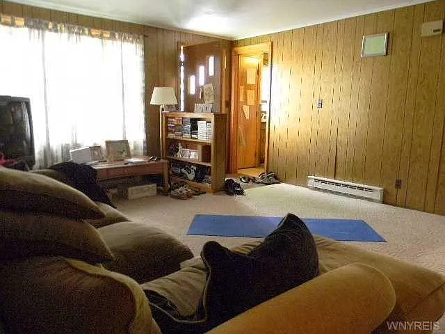 living room with built in book case