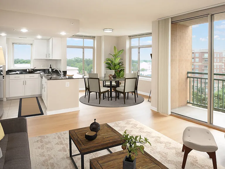 Living and Dining Room with Hard Surface Flooring and Balcony