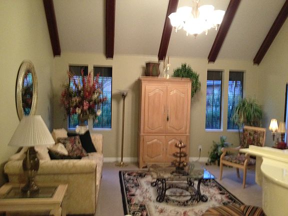 large living room with vault