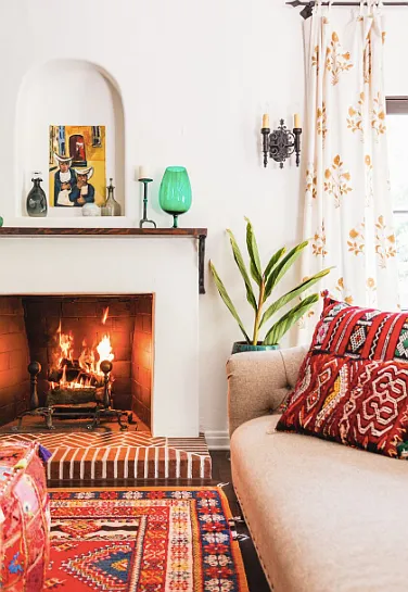 living room, fireplace