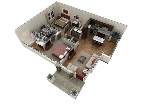 Floor plan 2 BR Designer Courtyard Garage