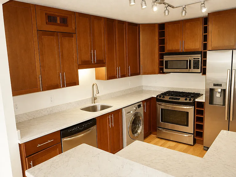 Spacious kitchen with granite countertops