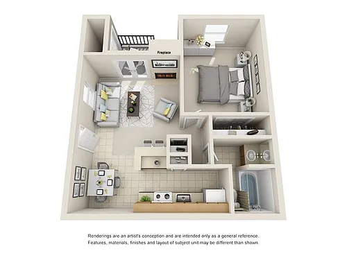 Floor plan 1x1-663- Upgraded