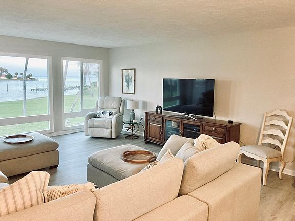 Living room with waterfront views