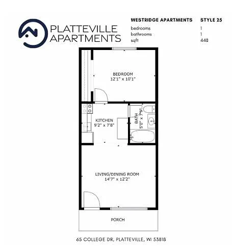 Floor plan 1 Bed, 1 Bath