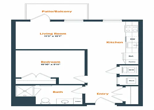 Floor plan JR-2 | 1 Bed | 1 Bath