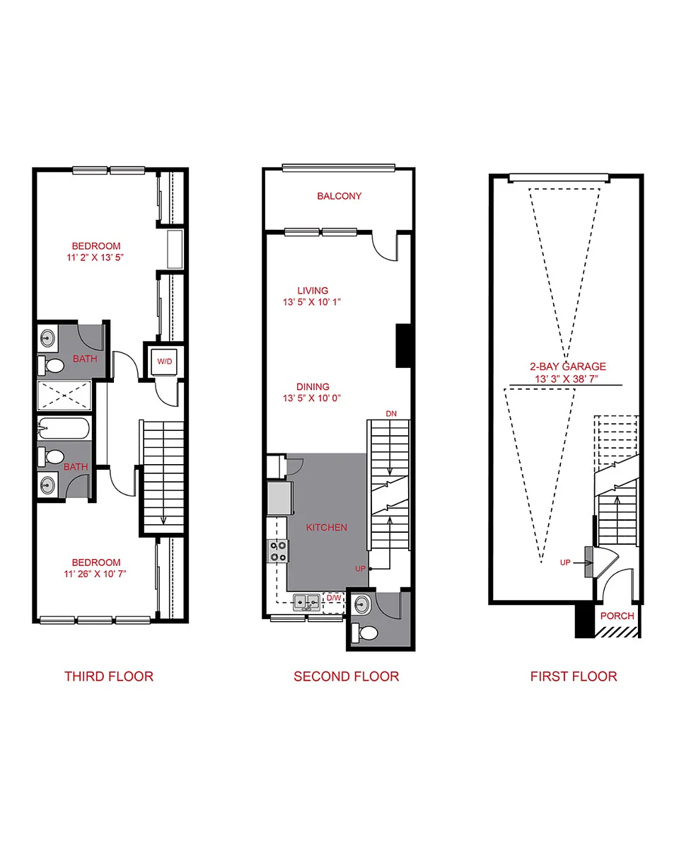 Floor plan 2 Bed / 2.5 Bath (1070 sf)