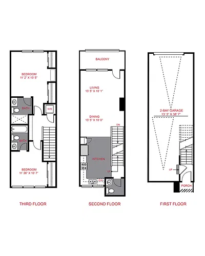 Floor plan 2 Bed / 2.5 Bath (1070 sf)