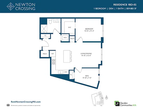 Floor plan One Bedroom Apartment with 1BD-02