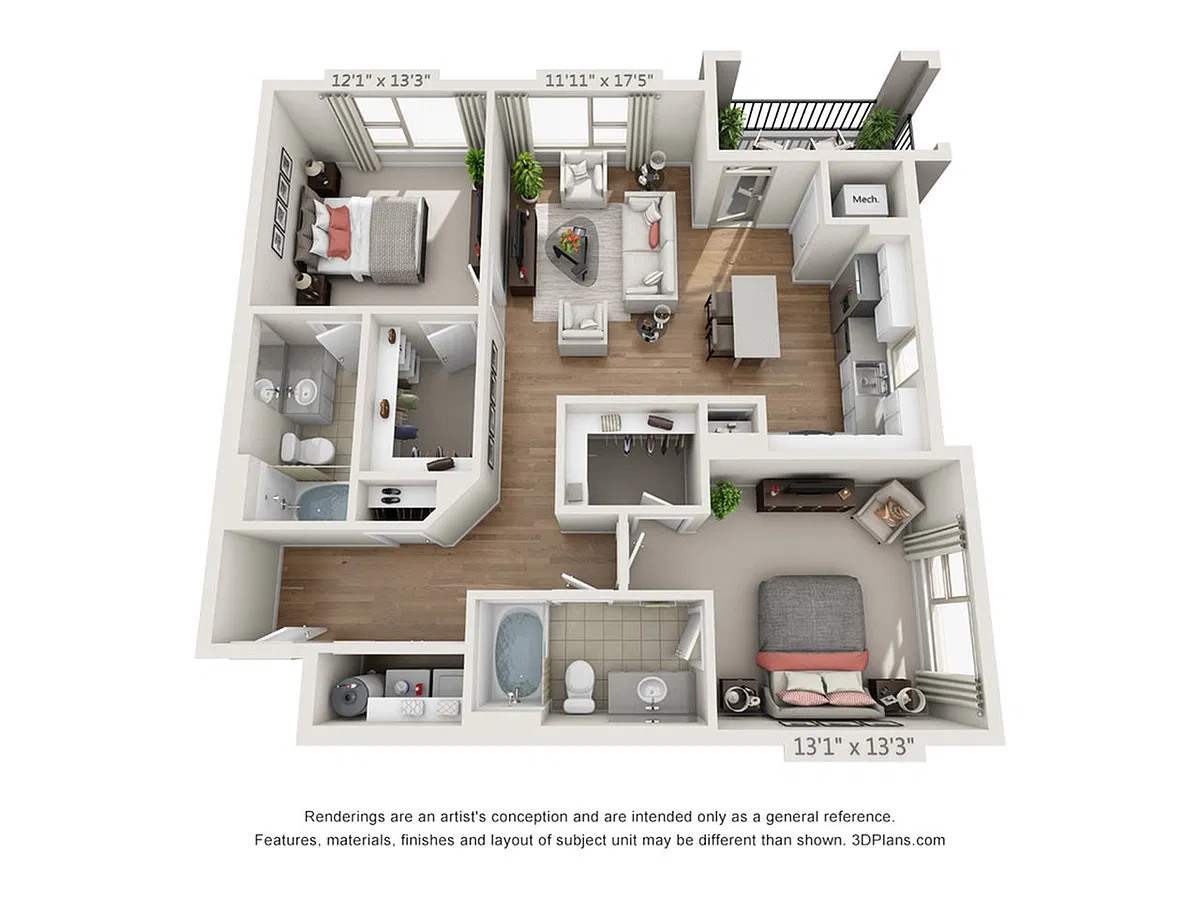 Floor plan 2-Bedroom 2-Bathroom | 1,141 sqft