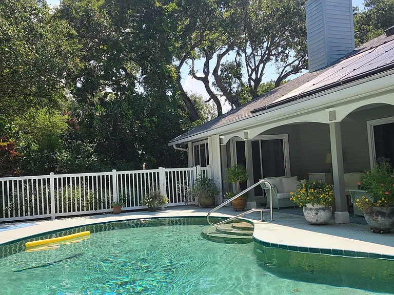 Open air pool in a tropical private setting with shaded veranda, perfect!