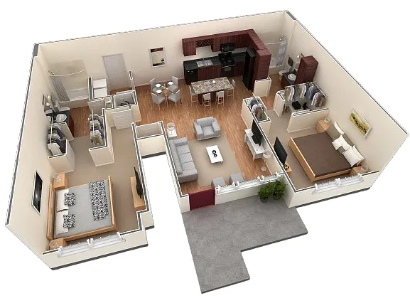 Floor plan 2 BR Grand Courtyard Garage