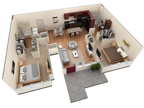 Floor plan 2 BR Grand Courtyard Garage