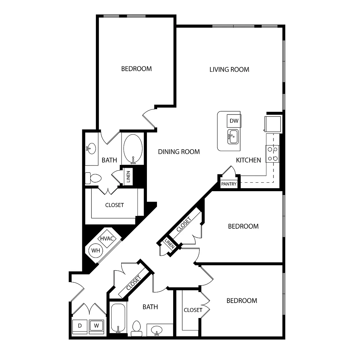 Floor plan 3 Bedroom, 2 Bath 1482 SF KD2