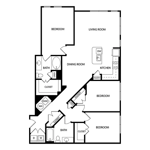 Floor plan 3 Bedroom, 2 Bath 1482 SF KD2