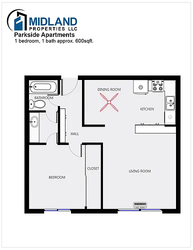 Floor plan 1 Bedroom - A and B Buildings