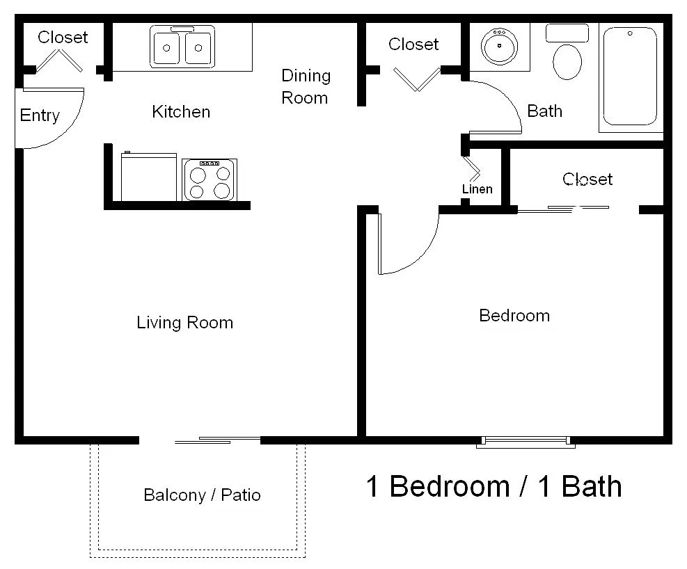 Floor plan 1 Bed, 1 Bath - Garden Deluxe