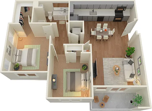 Floor plan 2 Bed 1 Bath B2