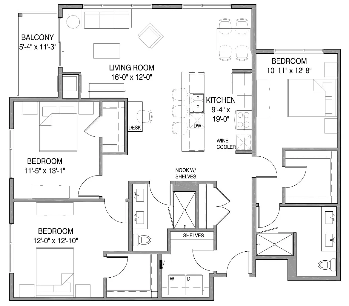 Floor plan Three-Bedroom