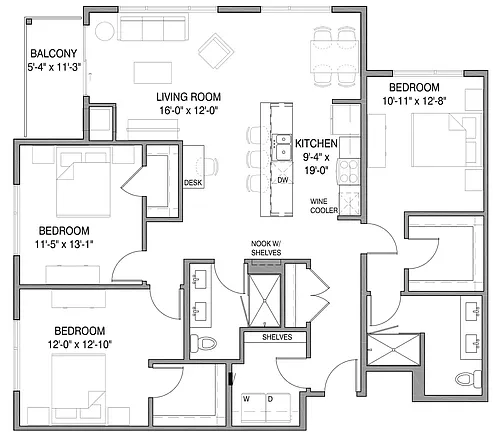 Floor plan Three-Bedroom