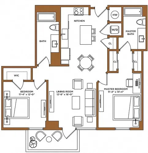 Floor plan 2 Bed/2 Bath-K