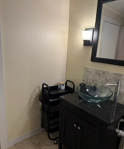 Bathroom with new walk in shower.