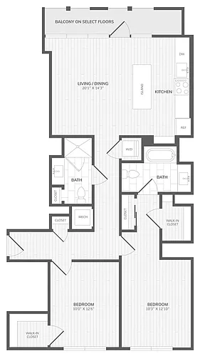 Floor plan 2 Bed/2 Bath-C East Medley