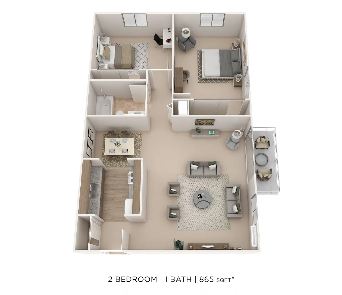 Floor plan Two Bedroom - 865 sqft