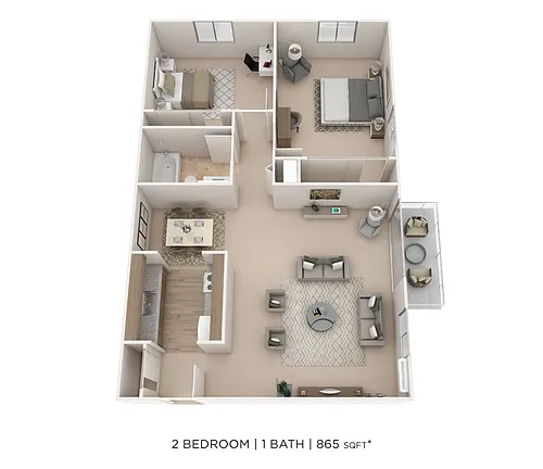 Floor plan Two Bedroom - 865 sqft