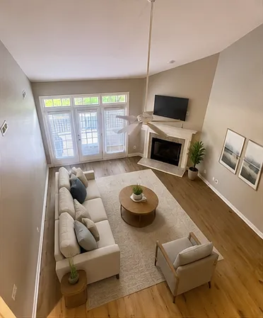 family room view from open loft area upstairs