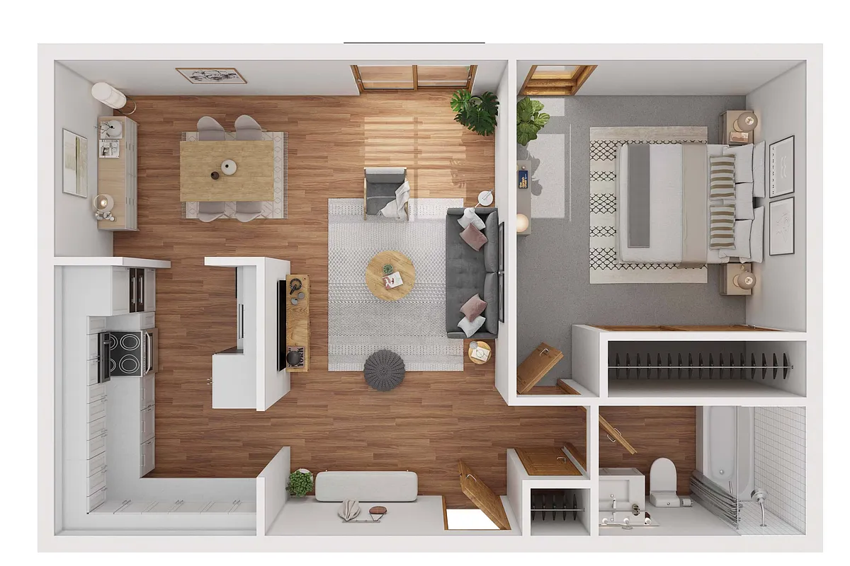 Floor plan 1 Bedroom & 1 Bath