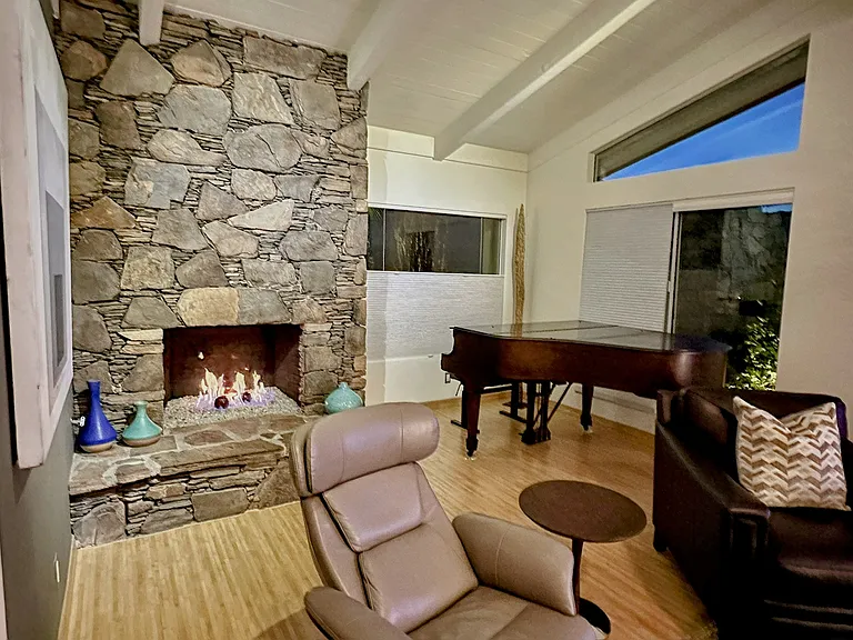 Fireplace and Steinway M Grand Piano