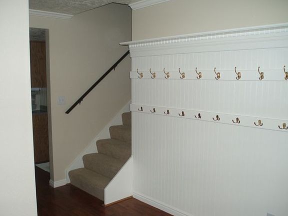 Coat hooks and mail center in entry