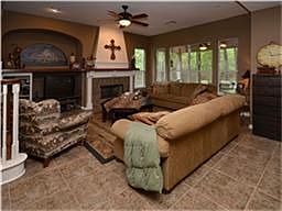 Tile extends into the kitchen/family room area.