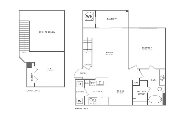 Floor plan One Bedroom One Bath (957 SF)